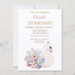 Convites Bebê Cisne Fofo Flor Listrada Aniversário