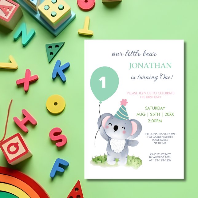 Convites Bebê Coala Balão Aniversário Infantil (Criador carregado)