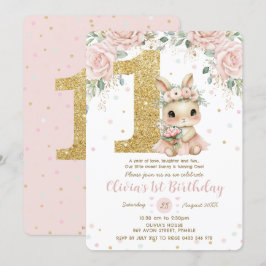 Convites Bebê coelhinho coelho primeiro aniversario Um