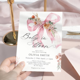 Convites Bebê com Arco cor-de-rosa Chá de fraldas floral