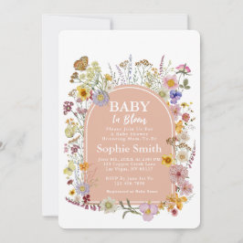 Convites Bebê com flor de flor selvagem rosa empoeirado