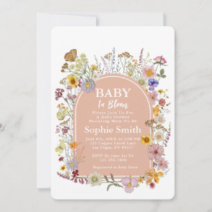 Convites Bebê com flor de flor selvagem rosa empoeirado