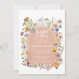 Convites Bebê com flor de flor selvagem rosa empoeirado