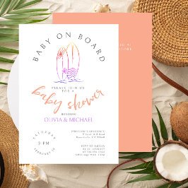 Convites Bebê Conselho Rosa Surfboard Chá