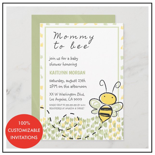 Convites Bebê convida Rustic Gênero neutro (Bee baby invitation watercolor gender neutral. )