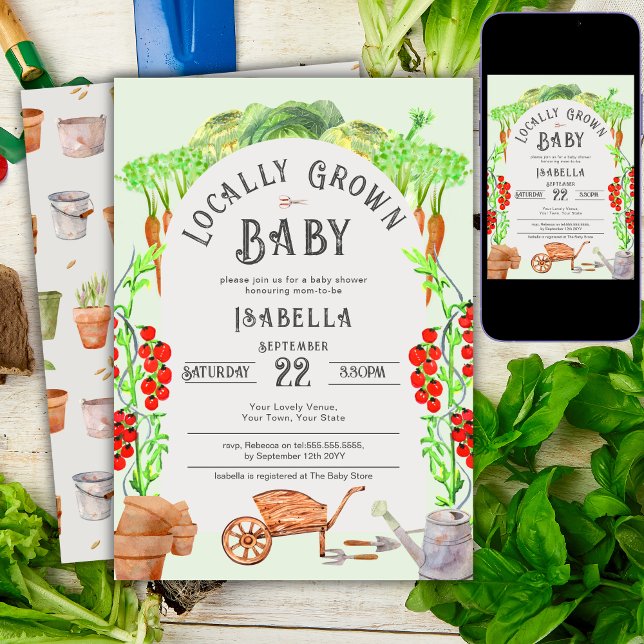 Convites Bebê Cultivado Localmente, Chá de Bebê no Mercado  (Criador carregado)