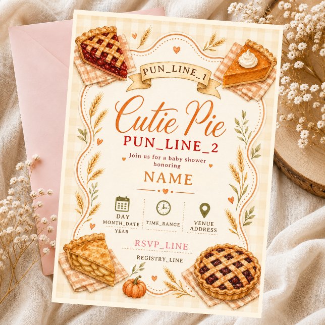 Convites Bebê Cutie Pie Pecan Abóbora Outono (Criador carregado)