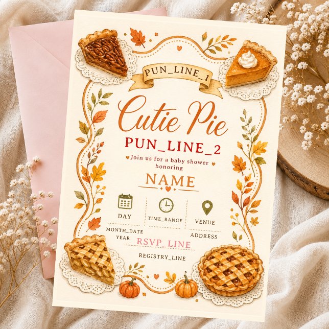 Convites Bebê Cutie Pie Pecan Abóbora Outono (Criador carregado)