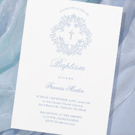 Convites bebê da crista elegante azul pastel Baptism