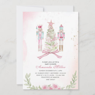 Convites Bebê dança de Natal Nutcracker Ballet Rosa aquarel
