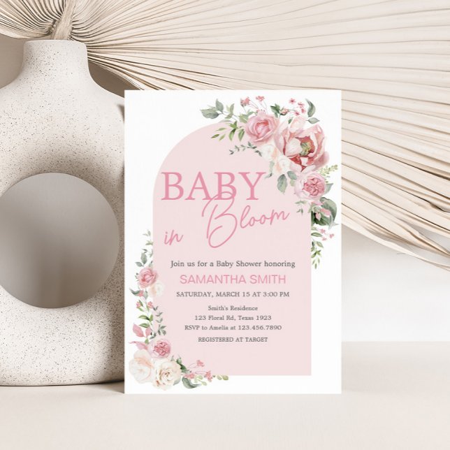 Convites Bebê de Arca Floral em Chá de fraldas Bloqueado (Baby in Bloom Floral Arch Baby Shower Invitation)