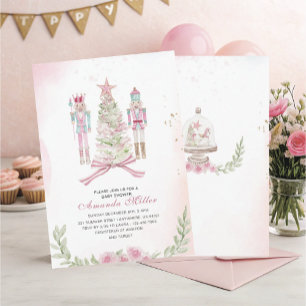 Convites Bebê de ballet quebra-nozes de Natal aquarela rosa