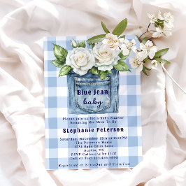 Convites Bebê de Blue Jean Floral Xadrez Menino Chá de Bebê