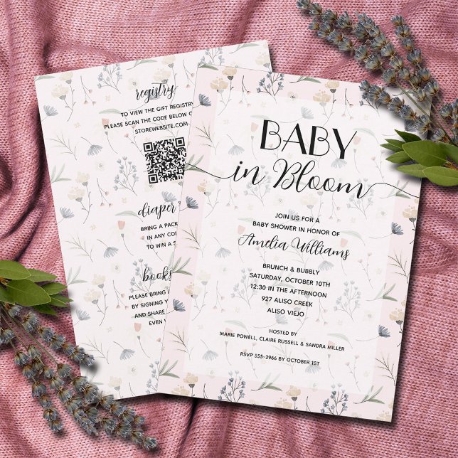 Convites Bebê de Flor Selvagem na Blogueira Todos em Um Chá (Wildflower baby in bloom girl all in one baby shower invitations, PRINTED and/or DOWNLOAD)