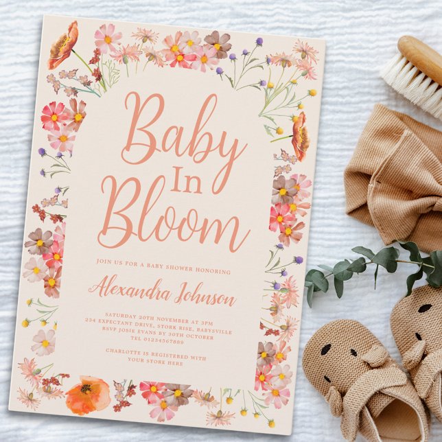 Convites Bebê de flor selvagem na florada Menina de Queda (Boho chic wildflower baby shower invitation watercolor floral gender neutral fall invite)