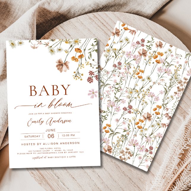 Convites Bebê de flor selvagem no Bloom Chá de fraldas Terr (Criador carregado)