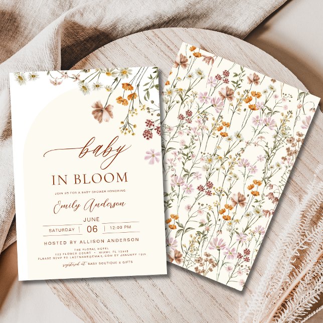 Convites Bebê de flor selvagem no Bloom Chá de fraldas Terr (Criador carregado)