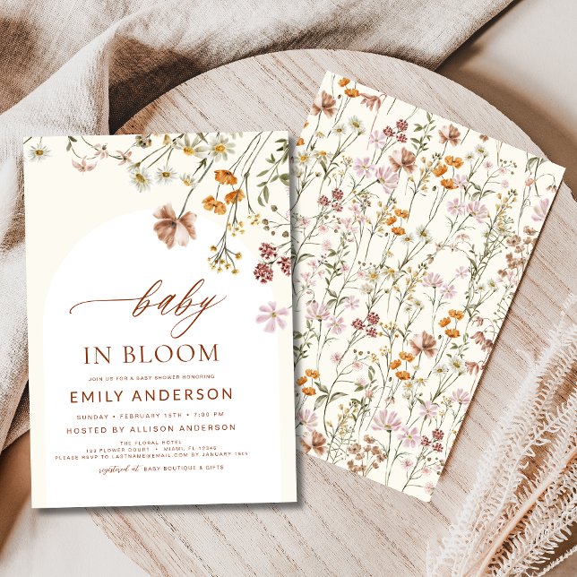 Convites Bebê de flor selvagem no Bloom Chá de fraldas Terr (Criador carregado)