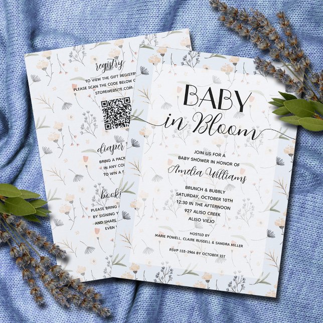 Convites Bebê de flor selvagem no Bloomy Boy All in One Chá (Wildflower baby in bloom boy all in one baby shower invitations, PRINTED and/or DOWNLOAD)