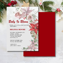 Convites Bebê de inverno na poinsettia vermelha floral cor-