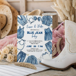 Convites Bebê de Jeans Azul Revelação de Gênero Country Cas