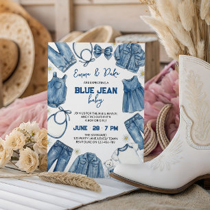 Convites Bebê de Jeans Azul Revelação de Gênero Country Cas
