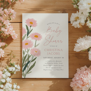 Convites Bebê de margarida Floral Rosa em Chá de fraldas de