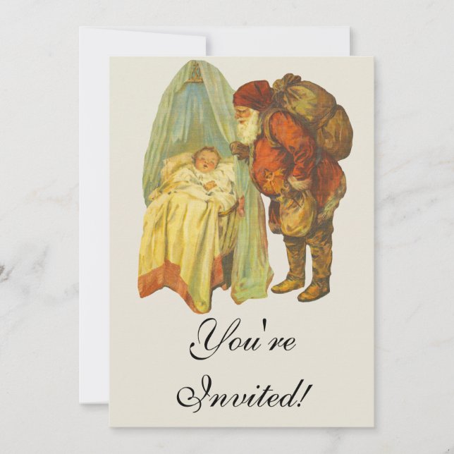 Convites Bebê de Natal Papai Noel Vintage (Frente)