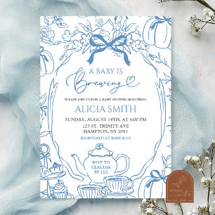 Convites Bebê de Outono Abóbora Vintage Azul Toile está a c