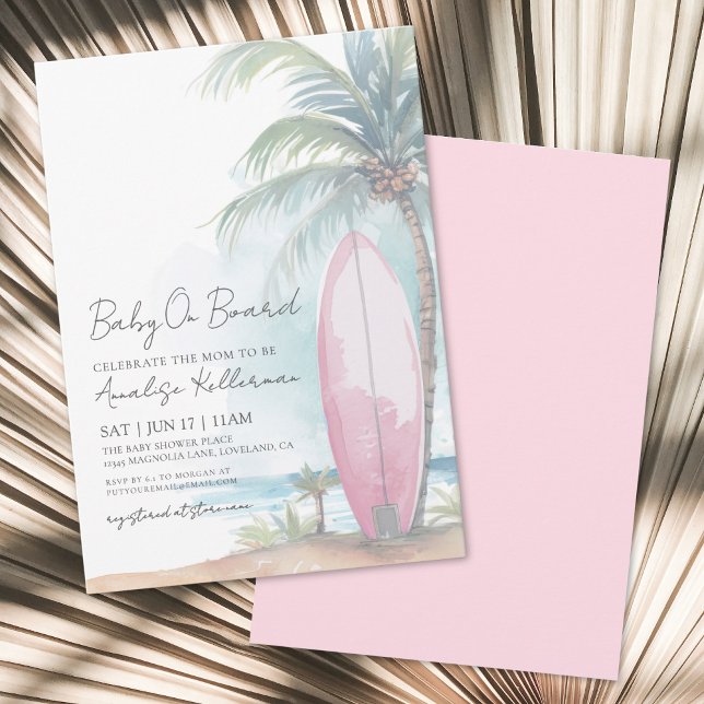Convites Bebê de Surfe na Praia a Bordo Chuveiro de Bebê de (Beach Surfboard Baby On Board Summer Baby Shower Invitation)