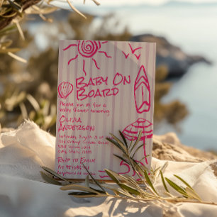 Convites Bebê Desenhado a Bordo Surf Verão Menina Chá de Be