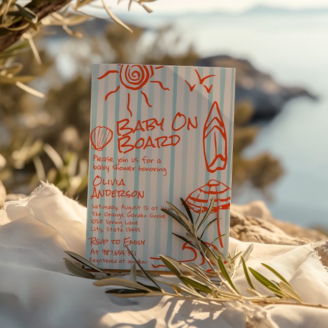 Convites Bebê Desenhado À Mão No Chá de fraldas Surf De Ver (Criador carregado)