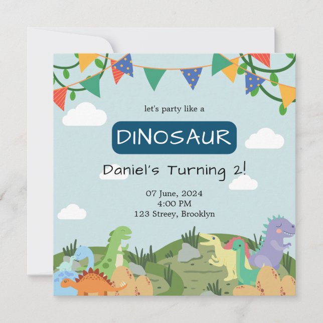 Convites Bebê Dinossauro Céu Azul Aniversário (Frente)