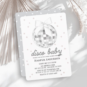 Convites Bebê Disco Bola de Disco Prata Laço Chuvinha de Be