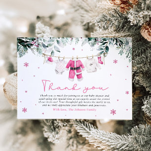Convites Bebê do Papai Noel Rosa Chuveiro de Bebê Obrigado