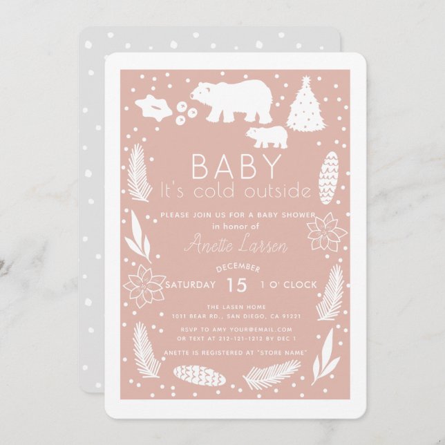 Convites Bebê do Urso Polar É Frio Fora do Chá de fraldas R (Frente/Verso)