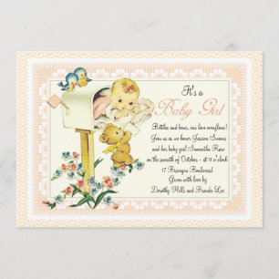 Convites Bebé do vintage dentro do chá de fraldas da caixa