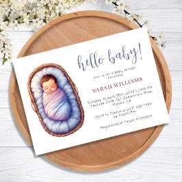 Convites Bebê doce no cesto Sexo Chá de fraldas neutro