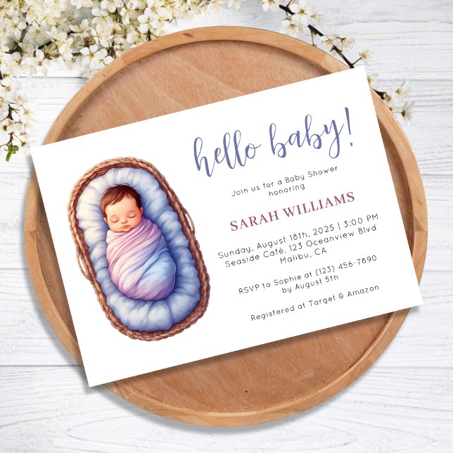 Convites Bebê doce no cesto Sexo Chá de fraldas neutro (Sweet Baby in Basket Gender Neutral Baby Shower Invitation)