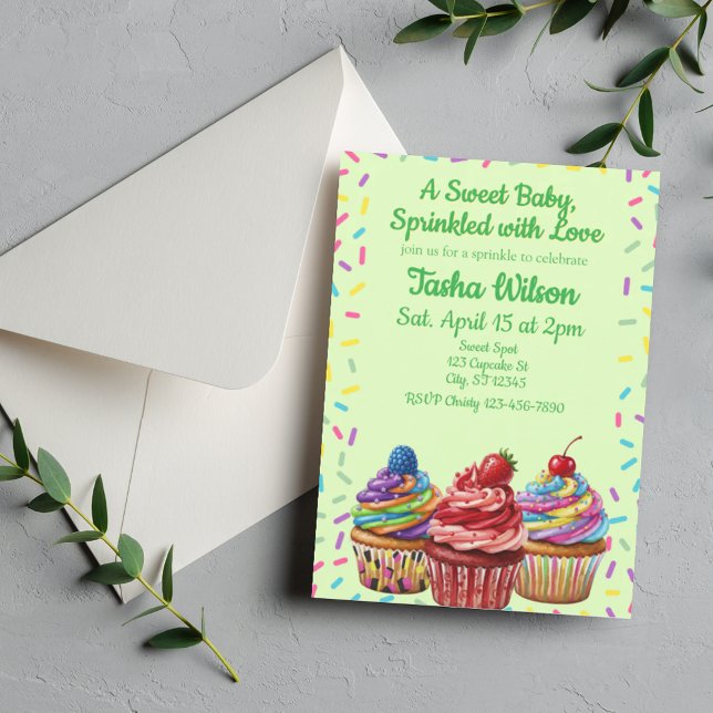 Convites Bebê Doce Polvilhado com Amor, Chuveiro de Cupcake (Criador carregado)