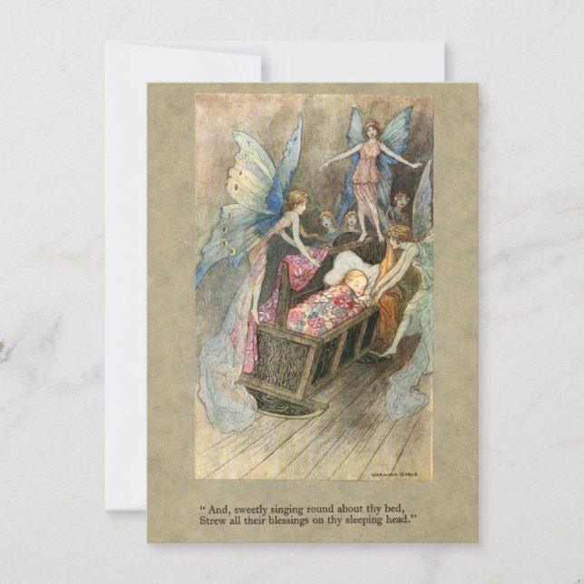 Convites Bebê dormindo com fadas para chá de fraldas (Frente)