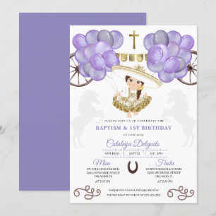 Convites Bebê Dourado e Roxo Balões Batismo