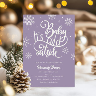 Convites Bebê, é Chá de fraldas de Neve Púrpura e Frio de N