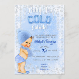 Convites Bebê É Floco de Neve Frio Azul Menino Chuveiro