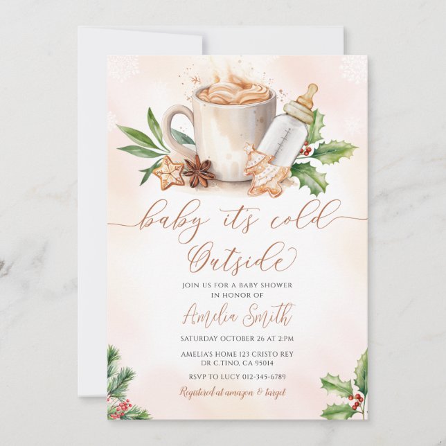 Convites Bebê É Frio Fora do Chá de fraldas Cozy Winter (Frente)