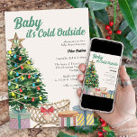 Convites Bebê é frio fora do Chá de fraldas da Vintagem<br><div class="desc">Natais vintages, convite para chás de fraldas, escrito com "Baby it's Fold Outside". Esta design de aquarela apresenta uma árvore de natal, berço e presentes iluminados com tipografia retrô em uma paleta de cores neutra em termos de gênero. Whimsical, peculiar e perfeito para o feriado festivo. Procure na minha coleção...</div>