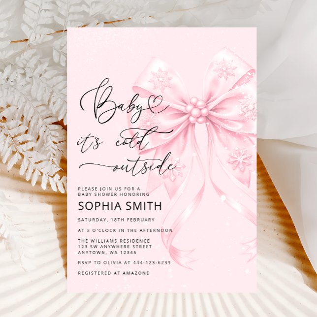 Convites Bebê é frio fora do Chá de fraldas rosa Arco (Criador carregado)