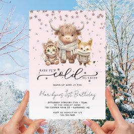 Convites Bebê É Frio Fora do primeiro aniversario Rosa