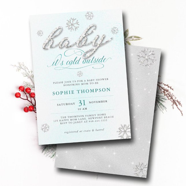 Convites Bebê É Frio Fora Do Rinostone Chá (baby its cold outside neutral baby shower invitation rhinestones snowflakes winter wonderland white)