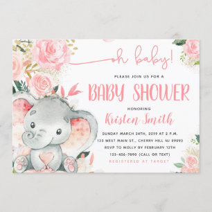Convites Bebê Elefante Floral Convoca Menina